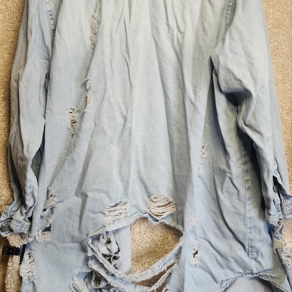 Distressed Light Blue Denim Shirt